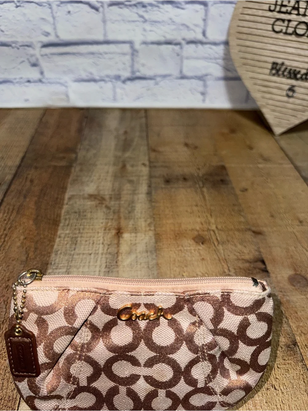 Coach Rosegold Lurex OP Art Signature Wristlet Clutch Universal Case